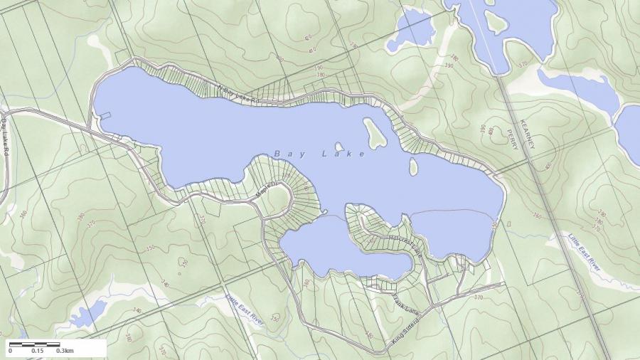 Topographical Map of Bay Lake in Municipality of Perry and the District of Parry Sound